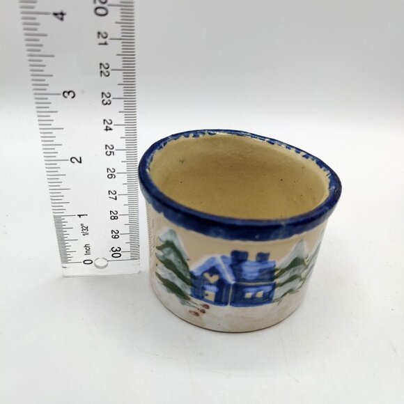 Alpine Pottery Ohio 1995 Blue Snow Cottage Hand Painted Winter Decor Set - Picture 10 of 11